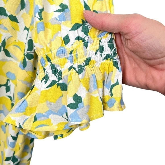 Loft Yellow, Blue & Green Button-up Blouse Size Large - Picture 4 of 10